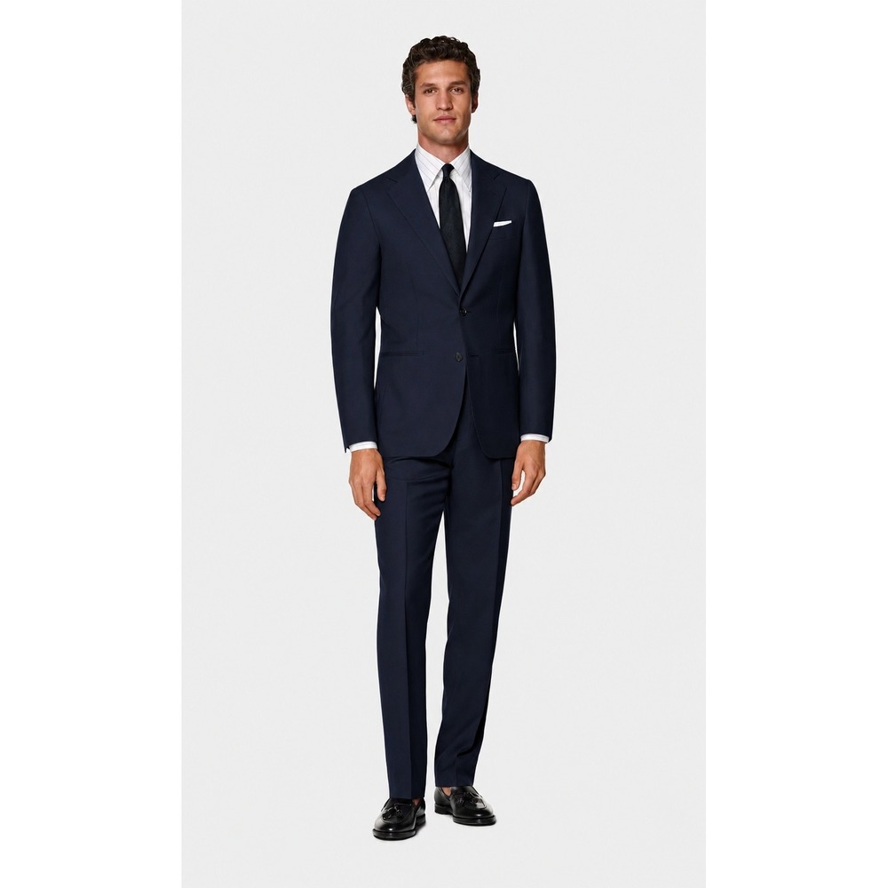 Suitupply Tailored Fit Havana Full Suit 42R Navy Wool Silk Linen Herringbone